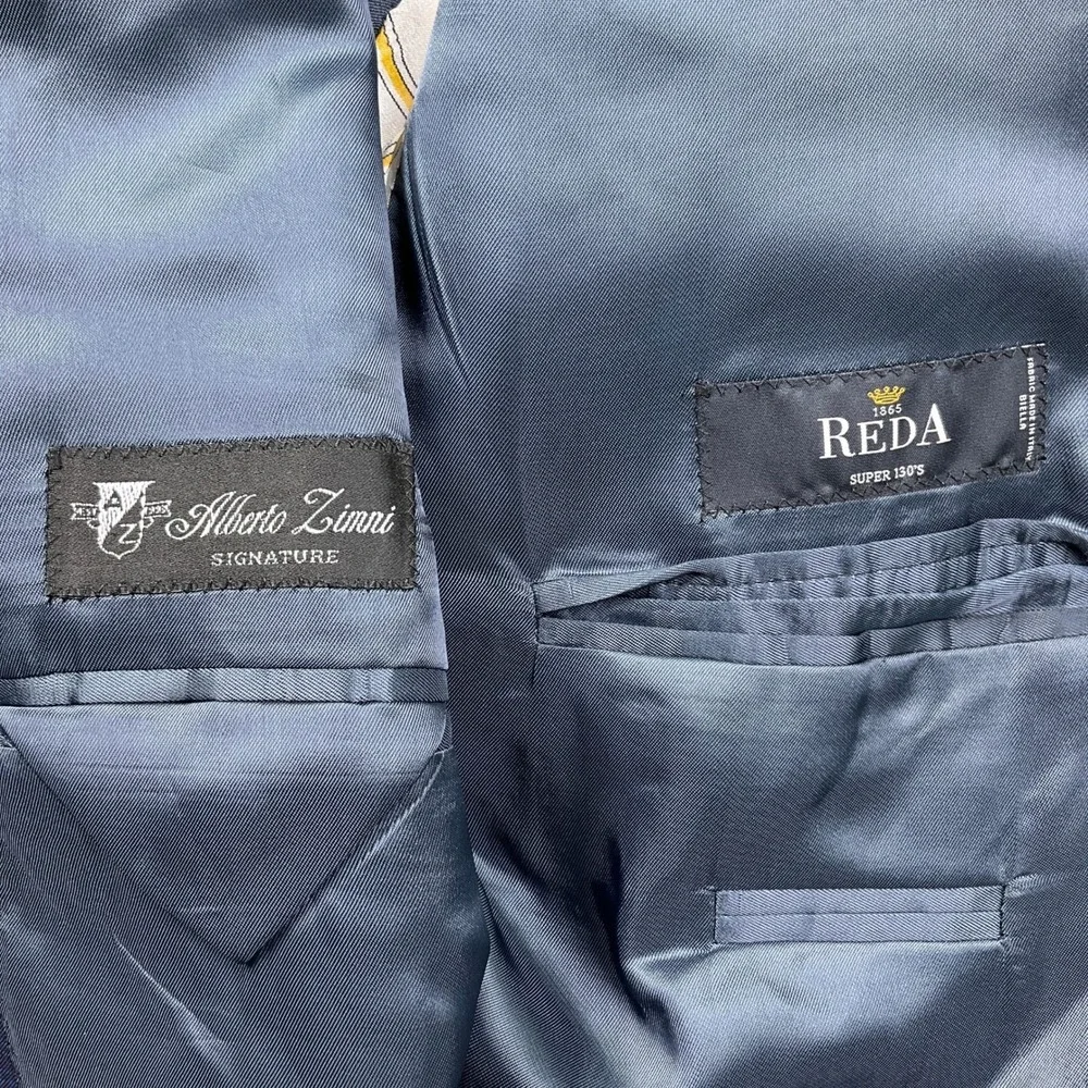 Alberto Zimni Blazer Mens 46R Blue Check REDA Super 150s Wool Italy‎ Suit Jacket